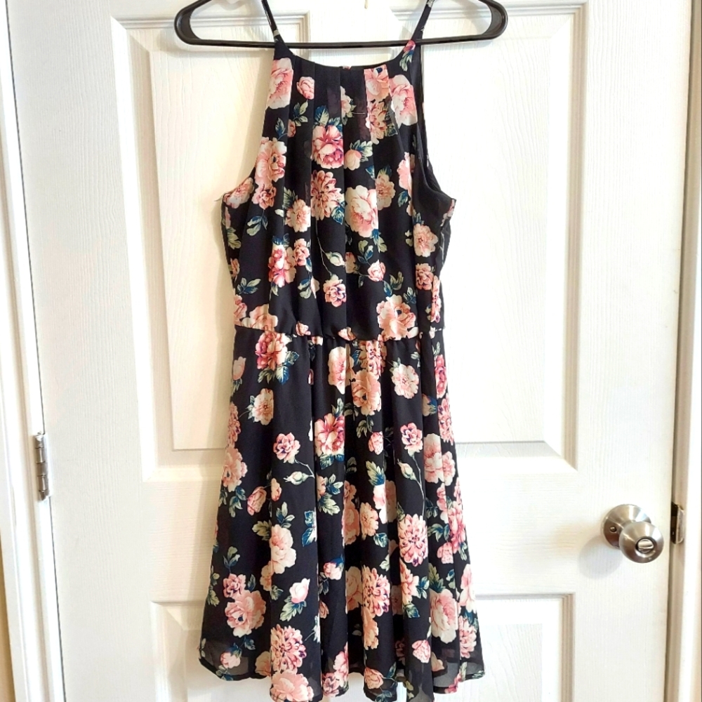 Black Floral Dress, Size S